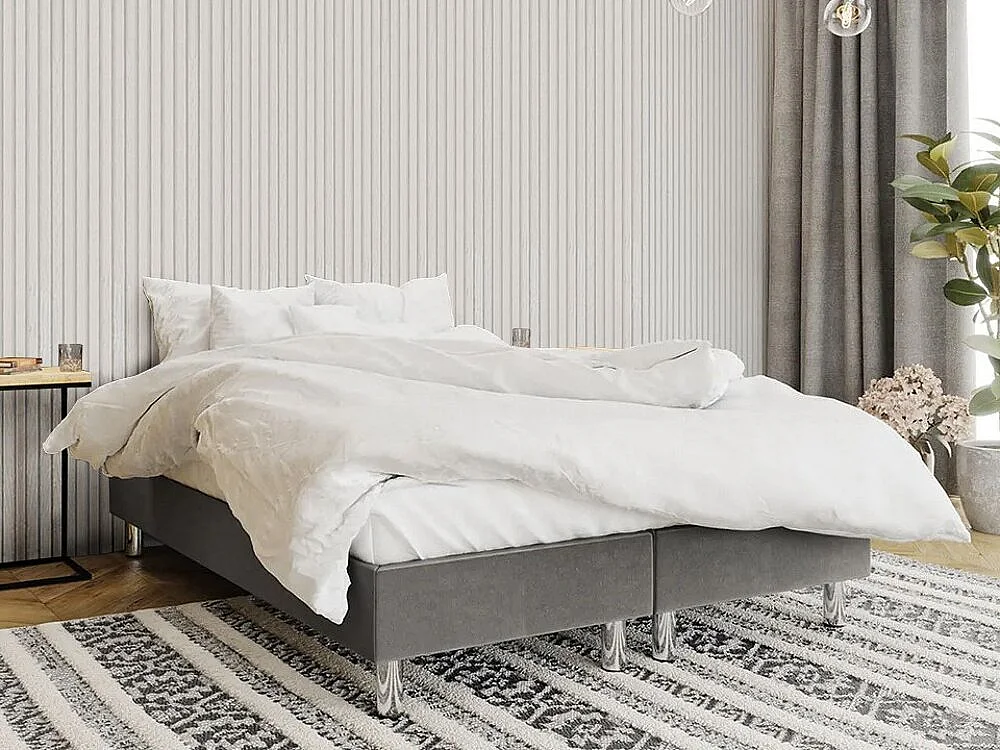 Cama continental Logan 101, Continental, Doble, Gris, 140x200, Tapiz, Somieres, 140x200cm