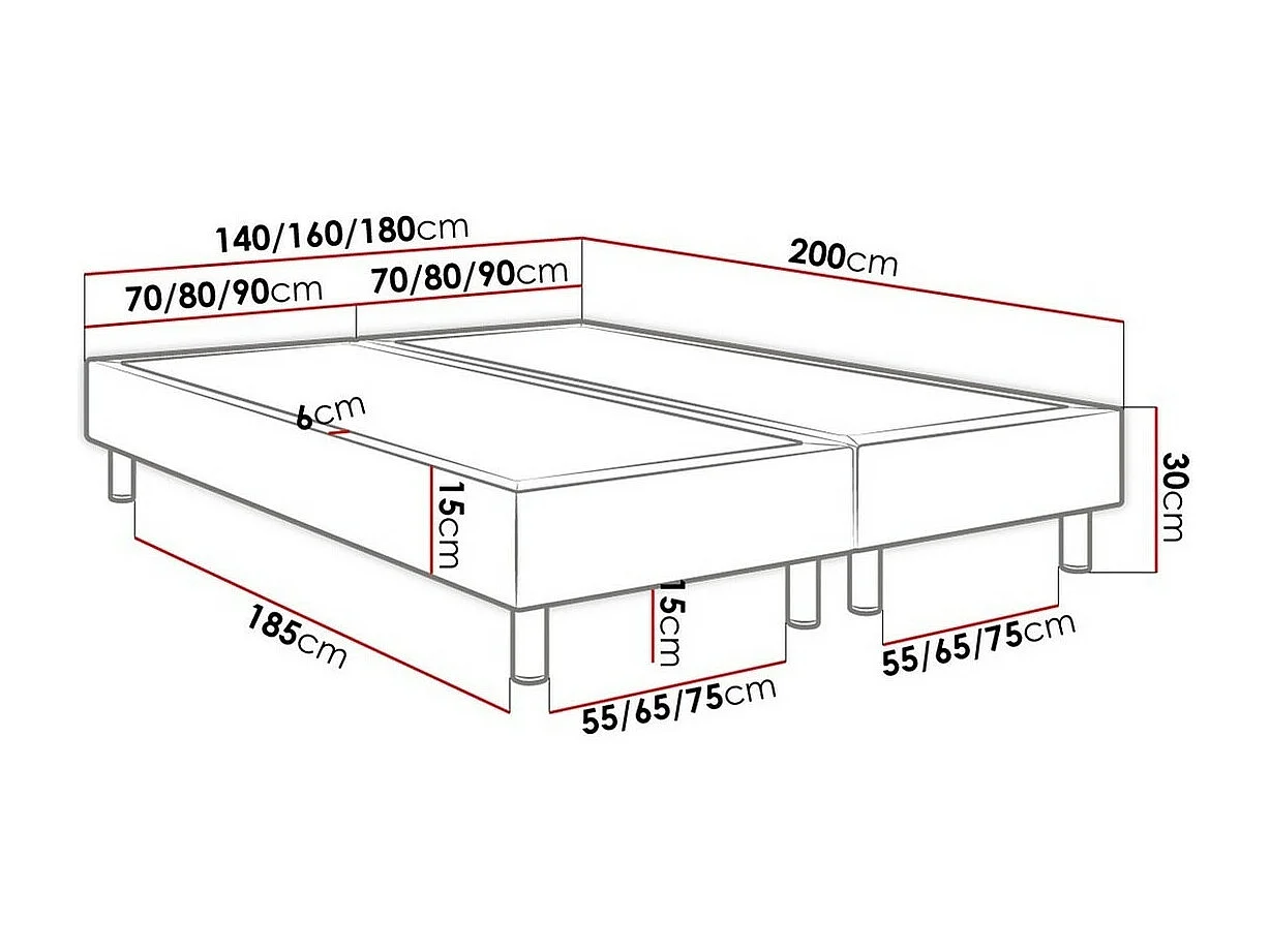 Lit continental Logan 101, Continental, Double, Gris, 140x200, Tissu, Disponible, 140cm