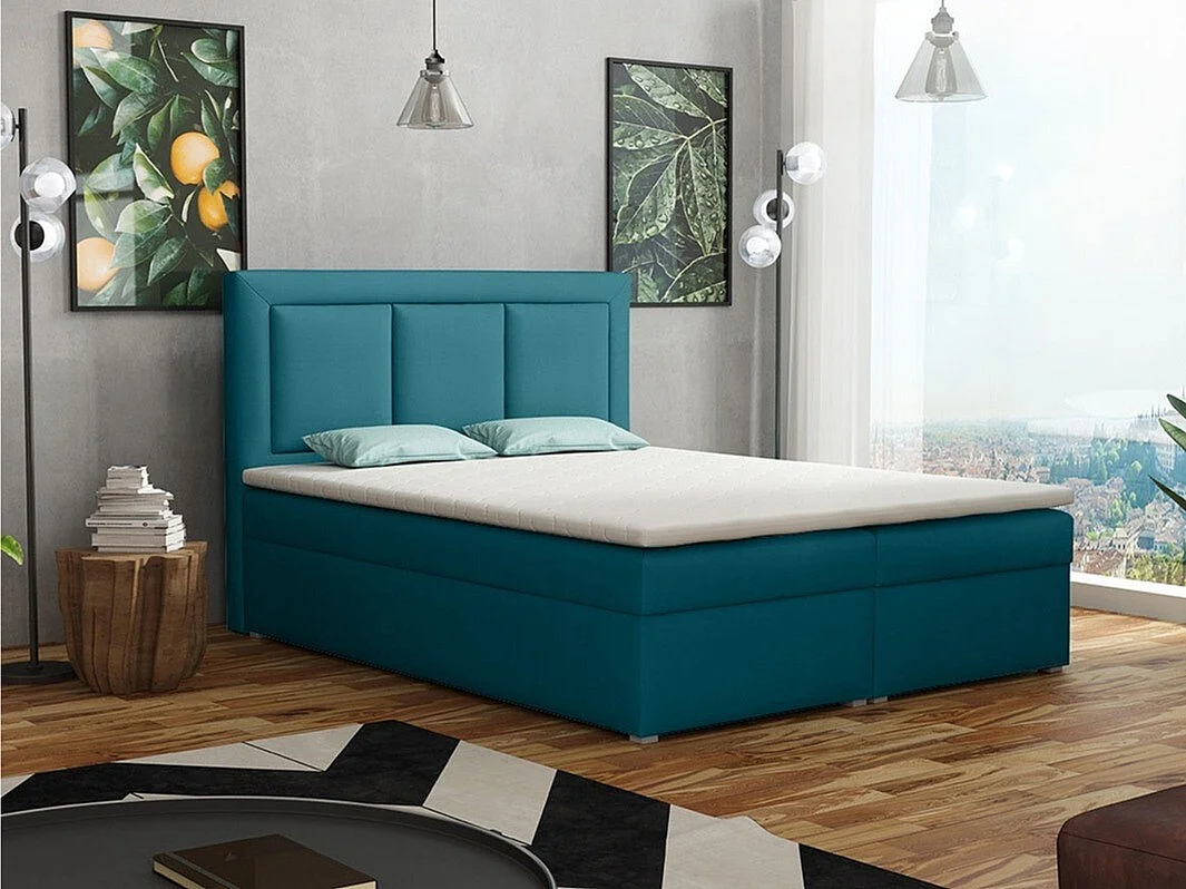 Lit continental Pomona 112, Continental, Double, Turquoise, 160x200, Tissu, Disponible,