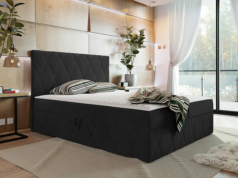 Cama continental Comfivo 225, Casal, Preto, Tecido, Estrados de cama