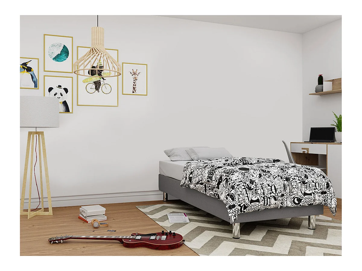 Lit continental Logan 101, Continental, Unique, Gris, 120x200, Tapisserie, 120x200x47cm
