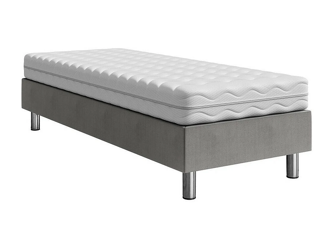 Lit continental Logan 101, Unique, Continental, Gris, 120x200, Tissu, Disponible, 120cm