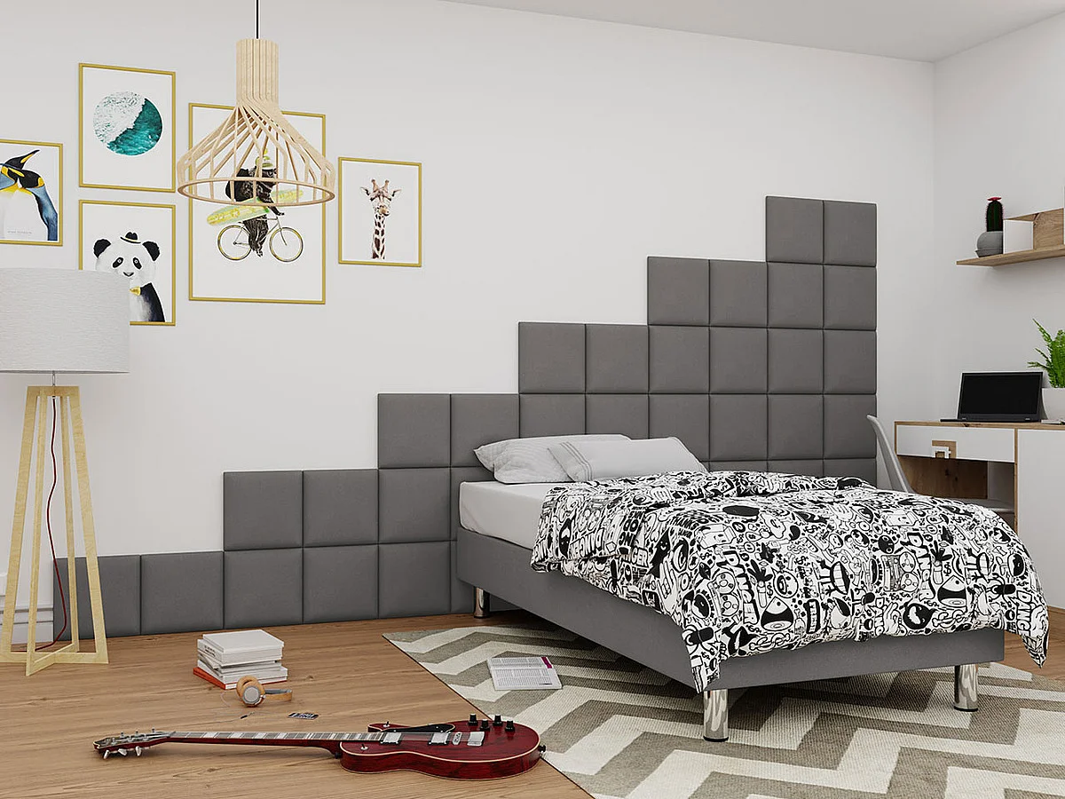 Lit continental Logan 101, Unique, Continental, Gris, 120x200, Tissu, Disponible, 120cm