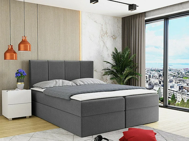 Lit continental Baltimore 147, Continental, Double, Gris, 160x200, Tapisserie, 164x208cm