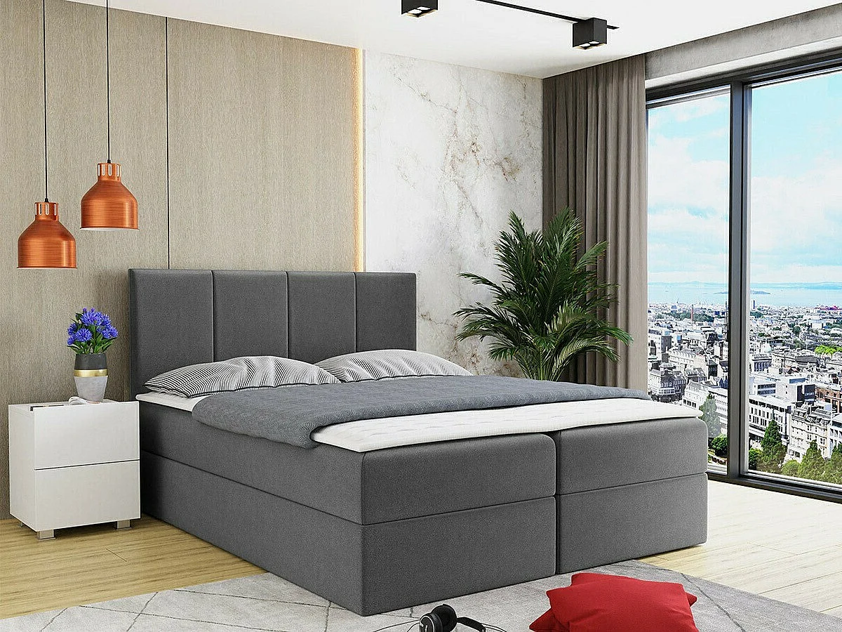 Lit continental Baltimore 147, Continental, Double, Gris, 160x200, Tissu, Disponible,