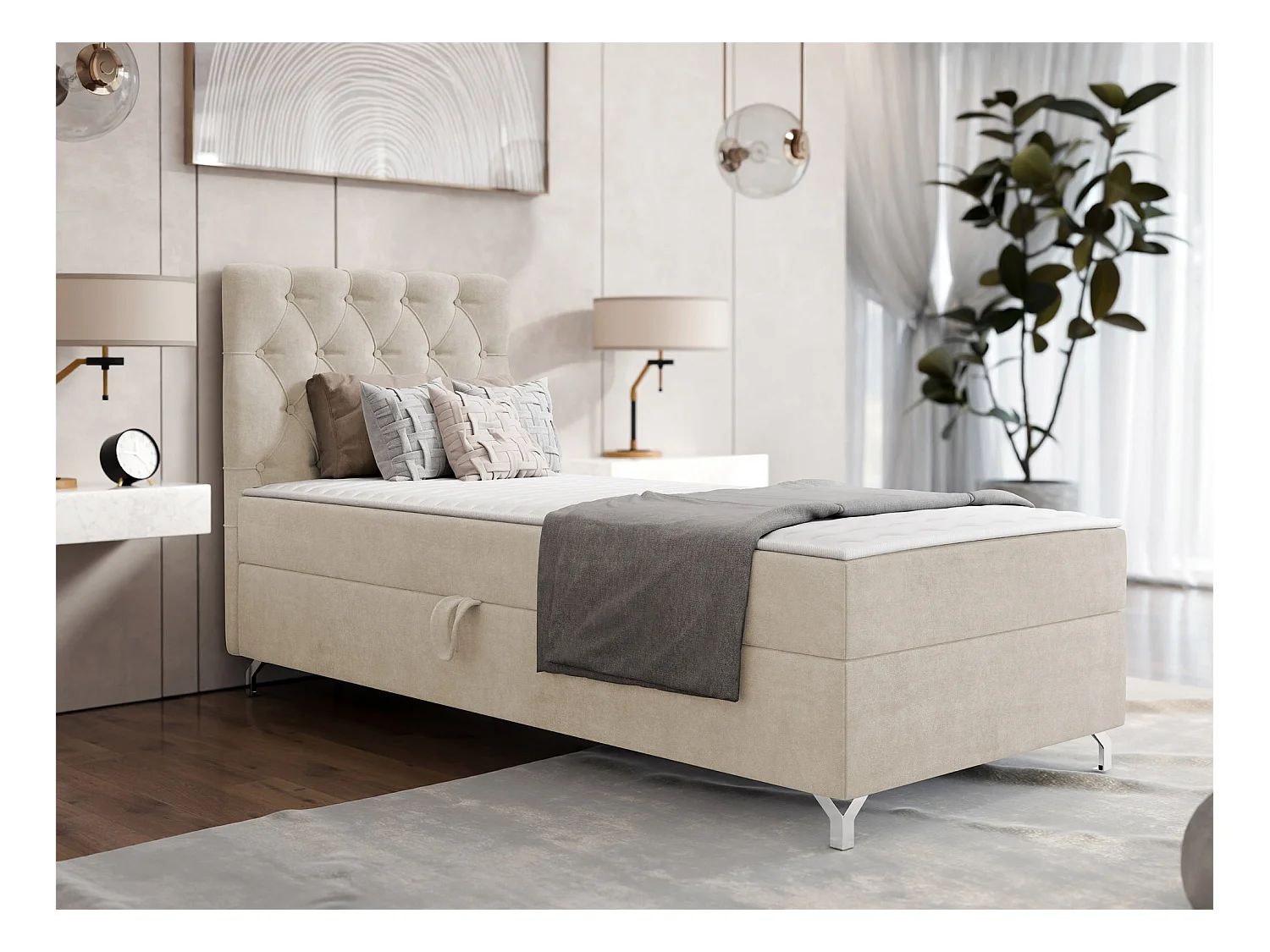 Letto continentale Memphis 142, Singolo, Continentale, Nocciola, 90x200, Arazzo, 90x207cm