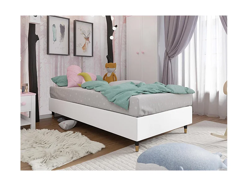 Lit continental Logan 108, Unique, Continental, Blanc, 120x200, Faux cuir, 120x200x47cm