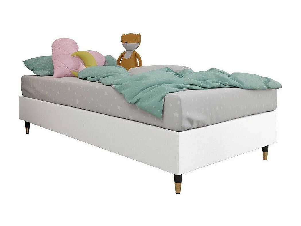 Cama continental Logan 108, Solteiro, Branco, Eco couro, 12x20x5cm