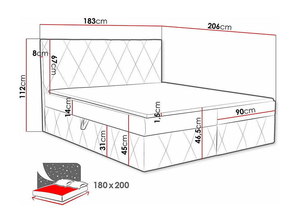 Cama continental Comfivo 225, Continental, Cinzento, Tecido