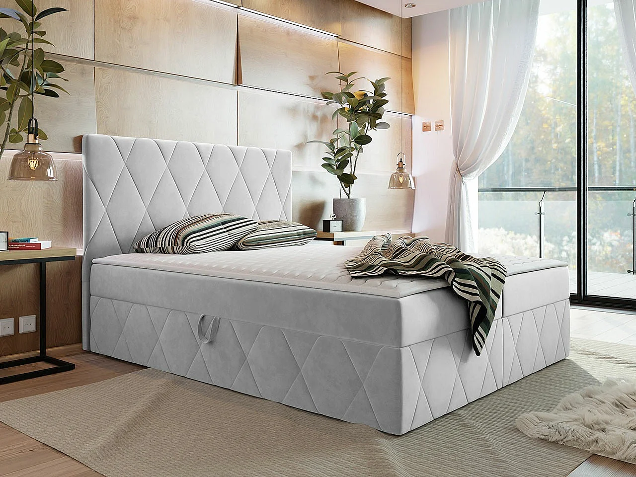 Lit continental Comfivo 225, Double, Continental, Gris, 180x200, Tissu, Disponible, 183cm