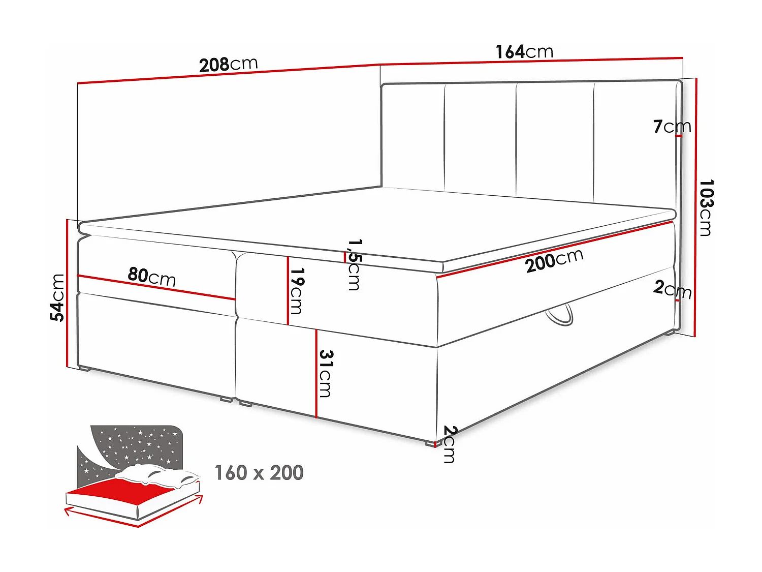 Cama continental Baltimore 147, Casal, Castanho claro, Tecido