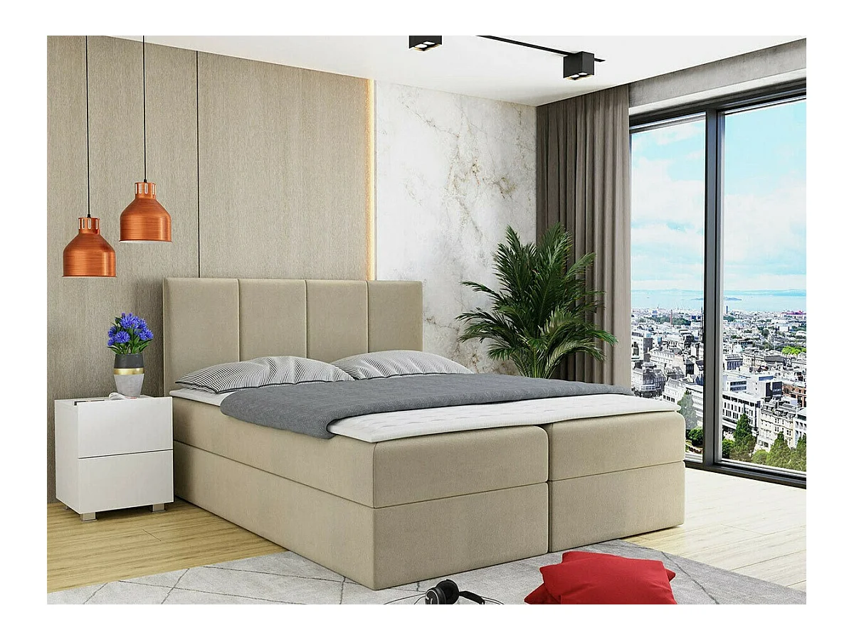 Lit continental Baltimore 147, Double, Continental, Brun clair, 160x200, Tapisserie,