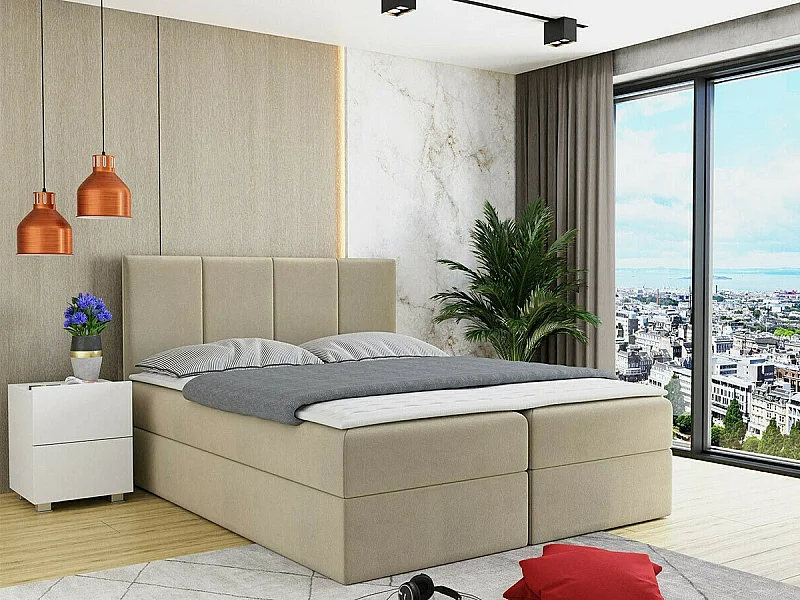 Lit continental Baltimore 147, Continental, Double, Brun clair, 160x200, Tissu, 164x208cm