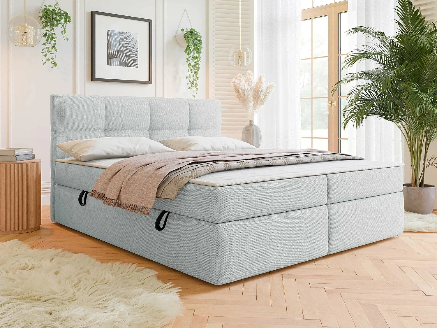 Cama continental ComfiDream 187, Continental, Doble, Gris, 140x200, Tapiz, Somieres,