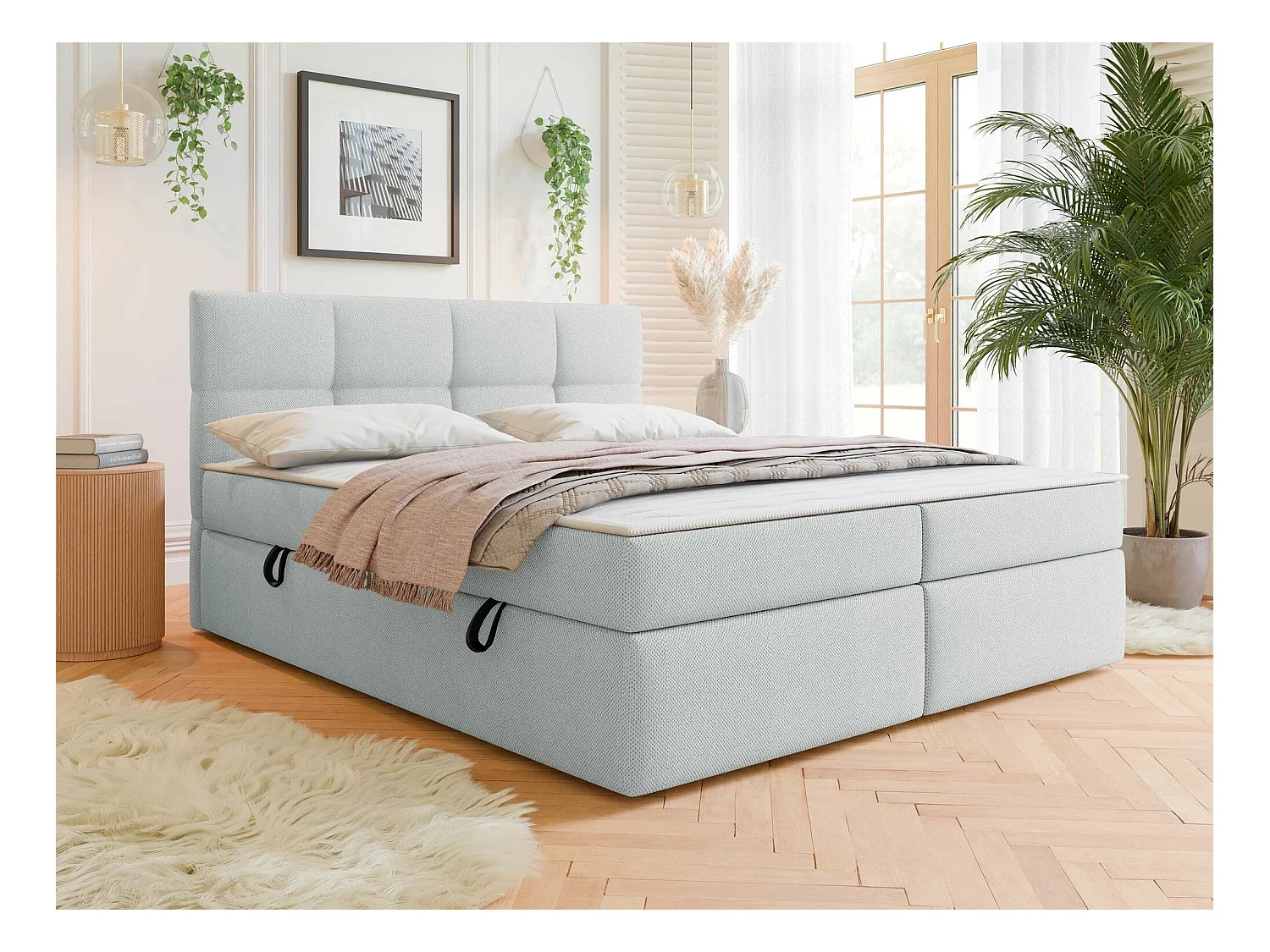 Lit continental ComfiDream 187, Double, Continental, Gris, 140x200, Tapisserie, 143x209cm