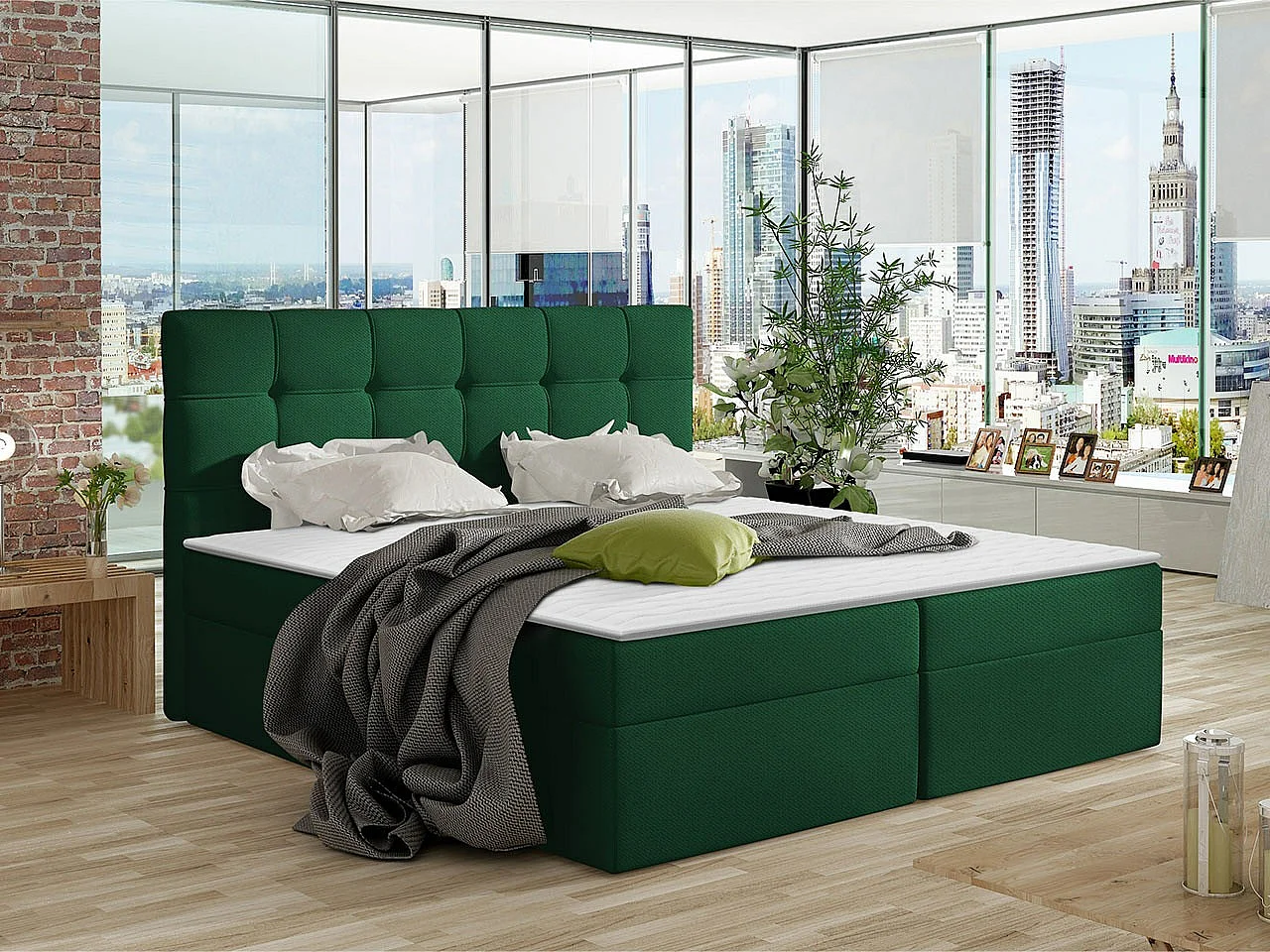 Cama continental Comfivo 195, Continental, Doble, Verde, 160x200, Tapiz, Somieres, 166cm