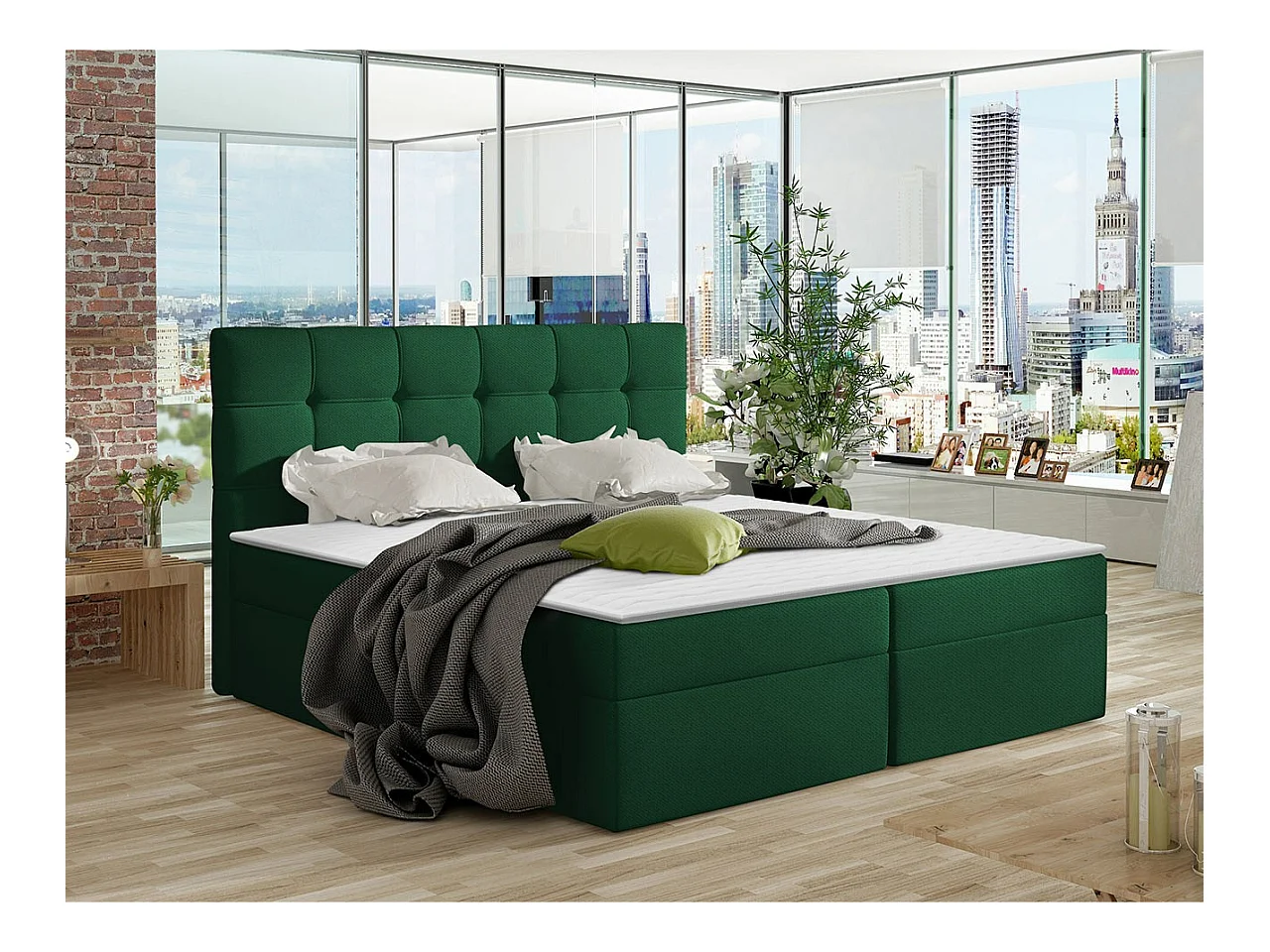 Letto continentale Comfivo 195, Doppio, Continentale, Verde, 160x200, Arazzo, 166x206cm
