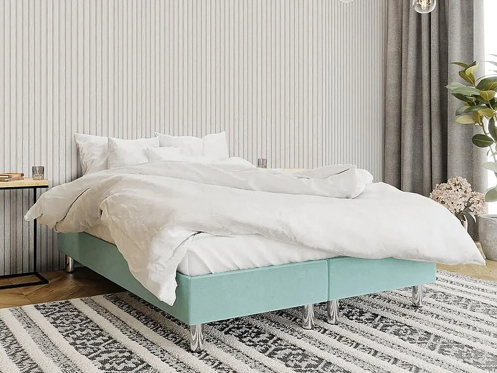 Lit continental Logan 101, Continental, Double, Turquoise, 140x200, Tissu, Disponible,