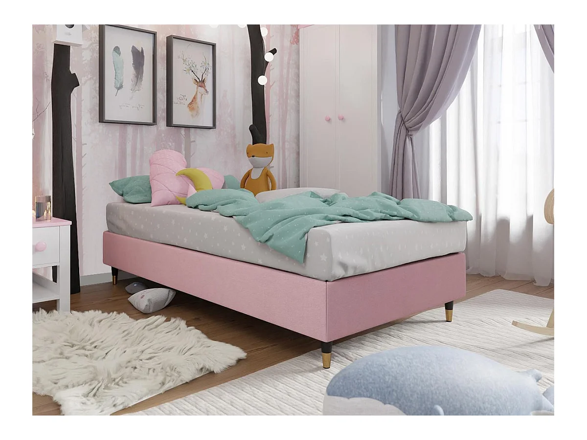 Lit continental Logan 108, Continental, Unique, Rose, 90x200, Tapisserie, 90x200x47cm