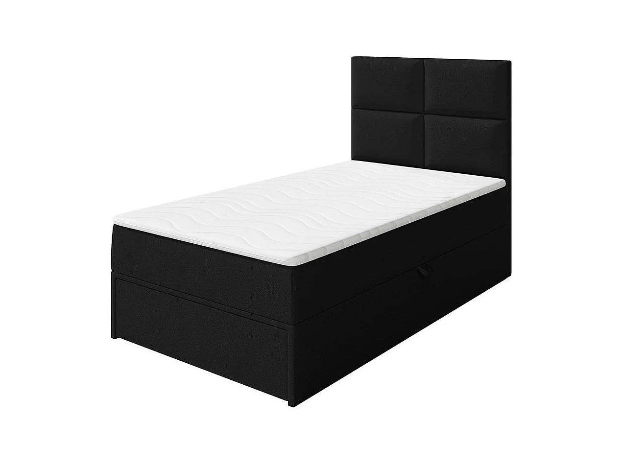 Lit continental Eugene 100, Continental, Unique, Noir, 90x200, Faux cuir, 90x207x120cm