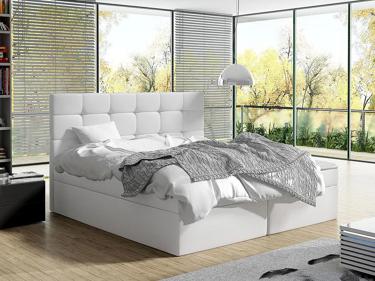 Lit continental Comfivo 196, Double, Continental, Blanc, 160x200, Faux cuir, Disponible,