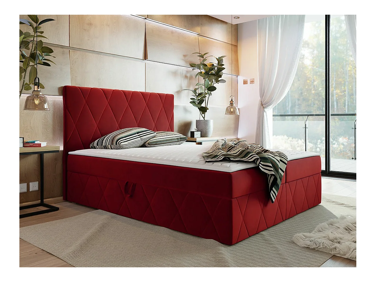 Lit continental Comfivo 225, Continental, Double, Rouge, 140x200, Tapisserie, 143x206cm