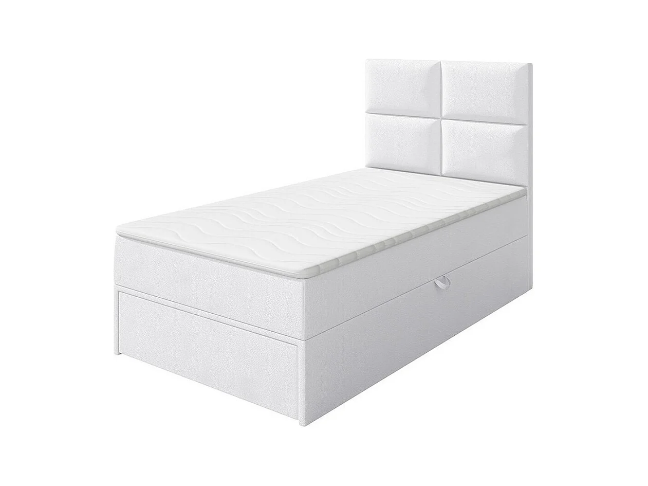 Lit continental Eugene 100, Continental, Unique, Blanc, 90x200, Faux cuir, 90x207x120cm