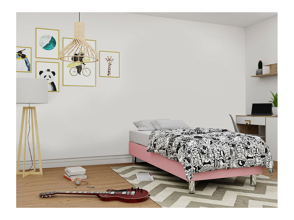 Lit continental Logan 101, Continental, Unique, Rose, 120x200, Tapisserie, 120x200x47cm