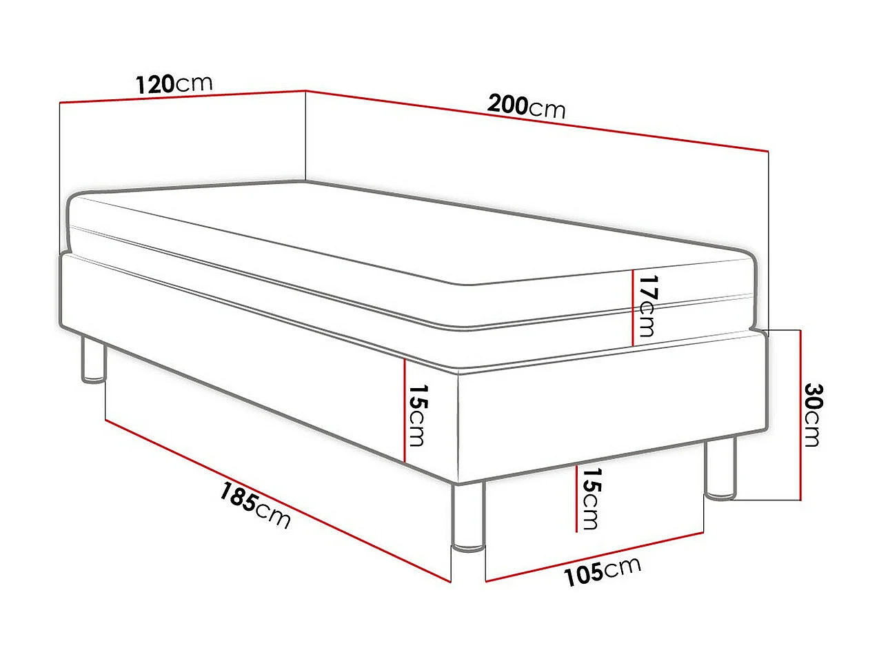 Lit continental Logan 101, Unique, Continental, Rose, 120x200, Tissu, Disponible, 120cm
