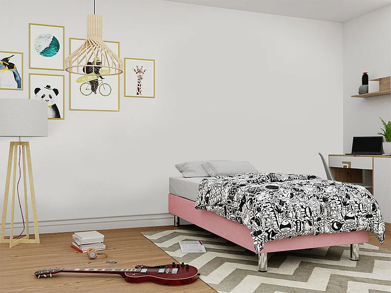 Lit continental Logan 101, Continental, Unique, Rose, 120x200, Tissu, Disponible, 120cm