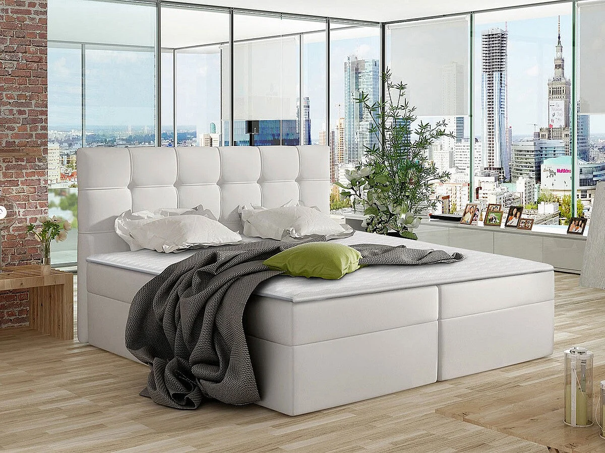 Cama continental Comfivo 195, Continental, Doble, Blanco, 140x200, Cuero ecológico, 146cm