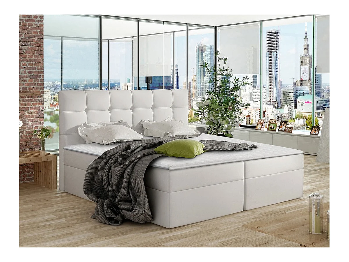 Lit continental Comfivo 195, Double, Continental, Blanc, 140x200, Faux cuir, 146x206cm