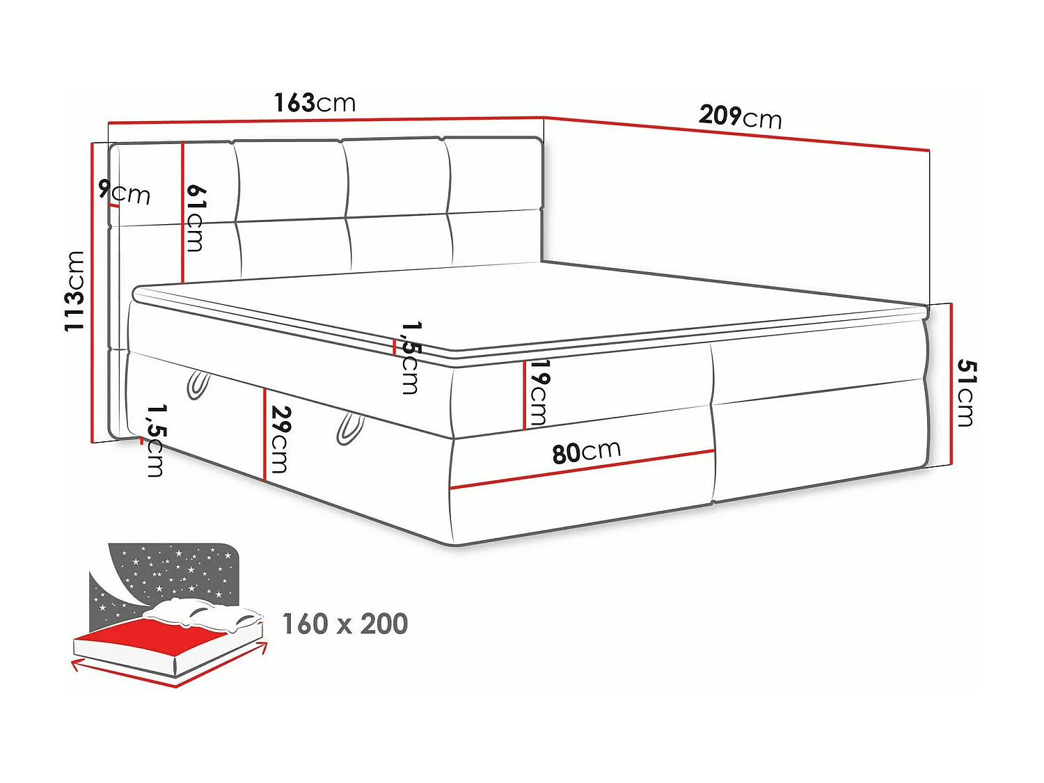 Cama continental ComfiDream 187, Continental, Doble, Gris, 160x200, Tapiz, Somieres,