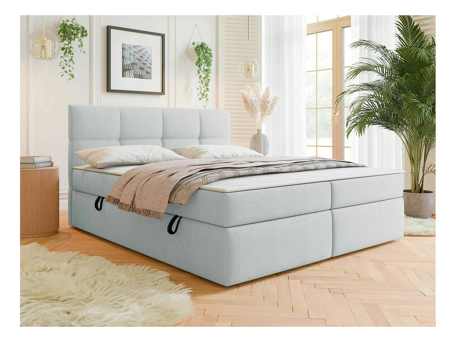 Letto continentale ComfiDream 187, Doppio, Continentale, Grigio, 160x200, Arazzo, 163cm