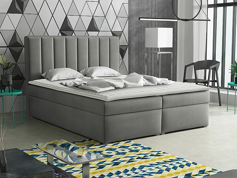 Lit continental Pomona 116, Continental, Double, Gris, 160x200, Tapisserie, 160x215x115cm