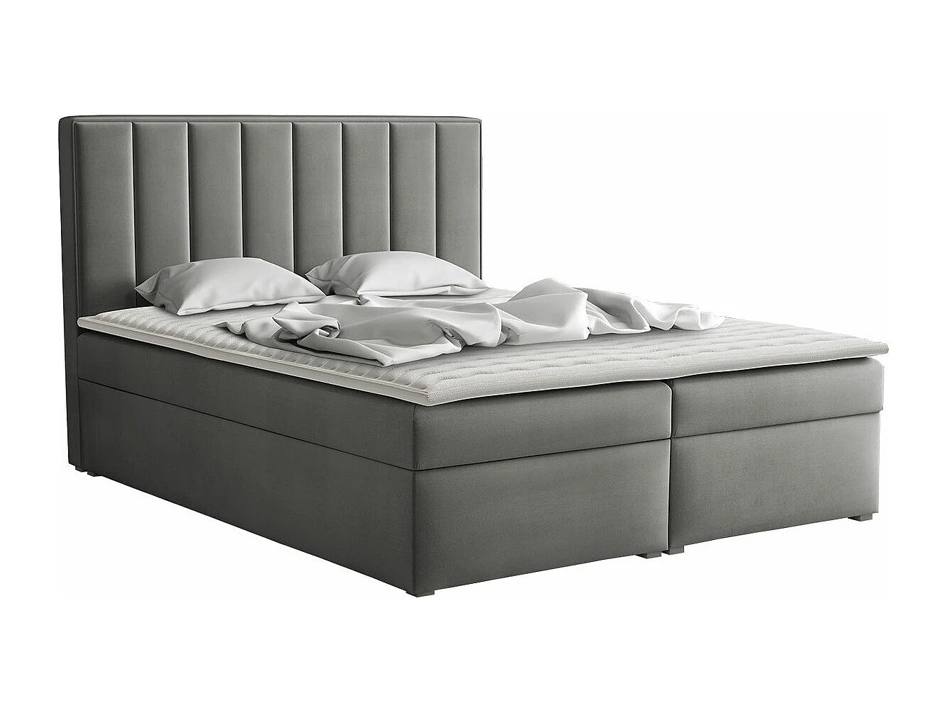 Lit continental Pomona 116, Double, Continental, Gris, 160x200, Tapisserie, 160x215x115cm