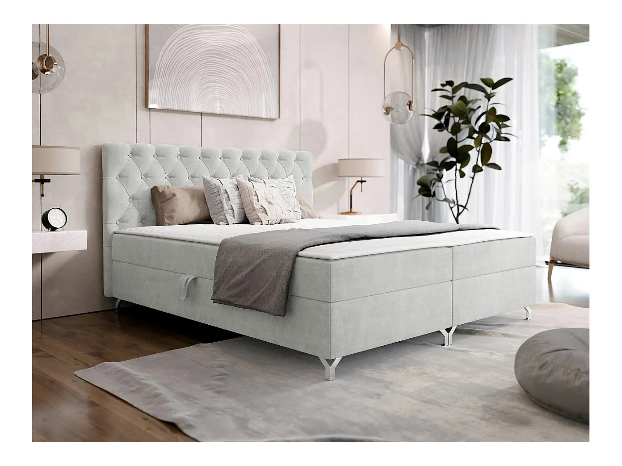 Cama continental Memphis 141, Casal, Cinzento, Estrados de cama