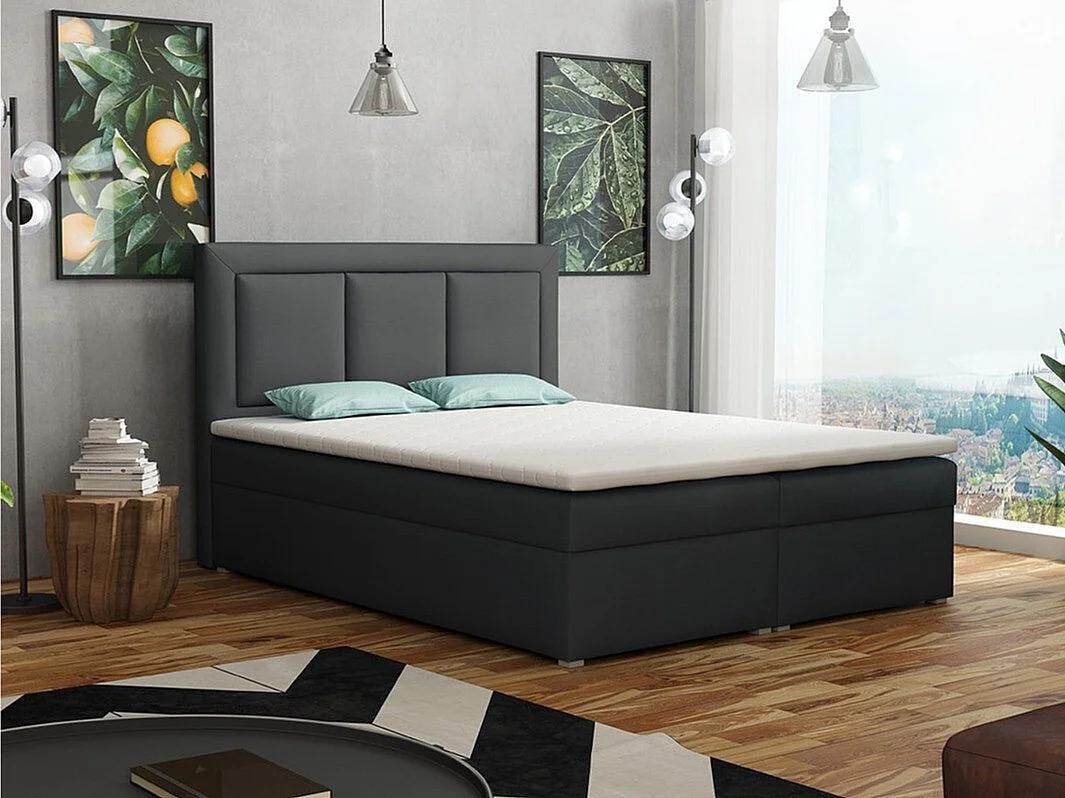 Lit continental Pomona 112, Continental, Double, Gris, 140x200, Tissu, Disponible, 140cm