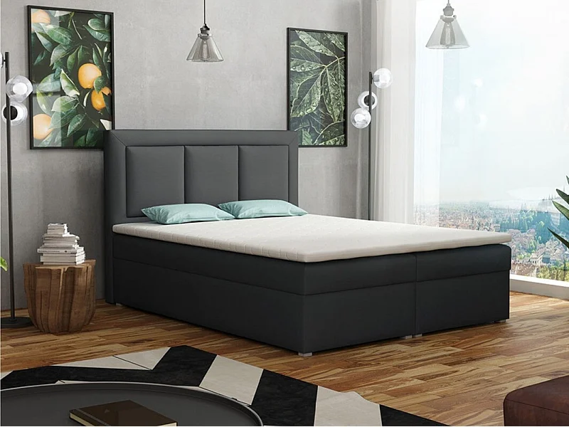 Lit continental Pomona 112, Continental, Double, Gris, 140x200, Tissu, Disponible, 140cm