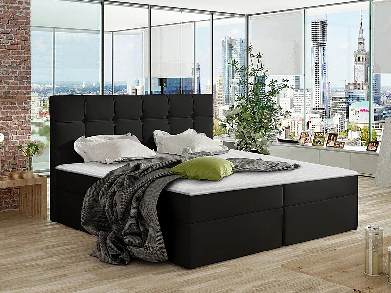 Cama continental Comfivo 195, Continental, Doble, Negro, 140x200, Cuero ecológico, 146cm