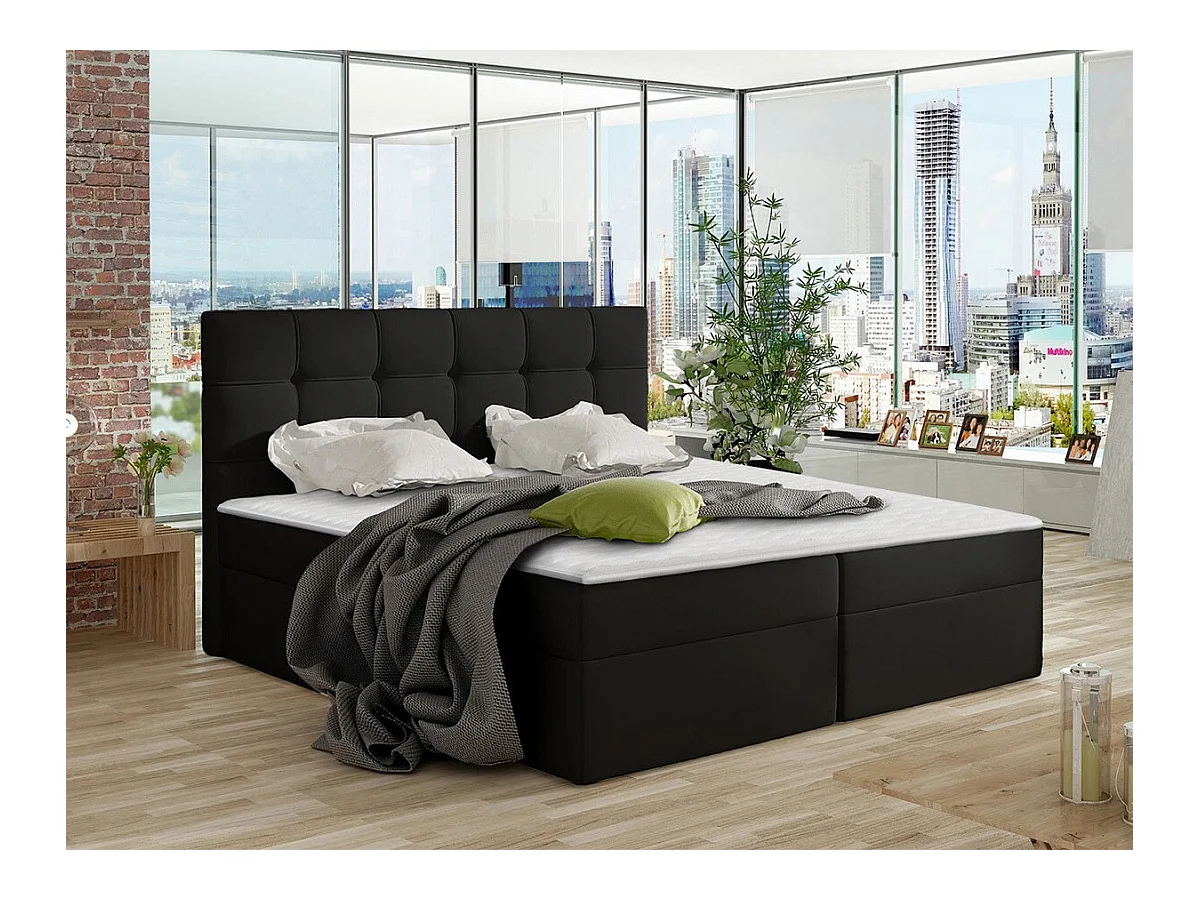 Cama continental Comfivo 195, Continental, Doble, Negro, 140x200, Cuero ecológico, 146cm