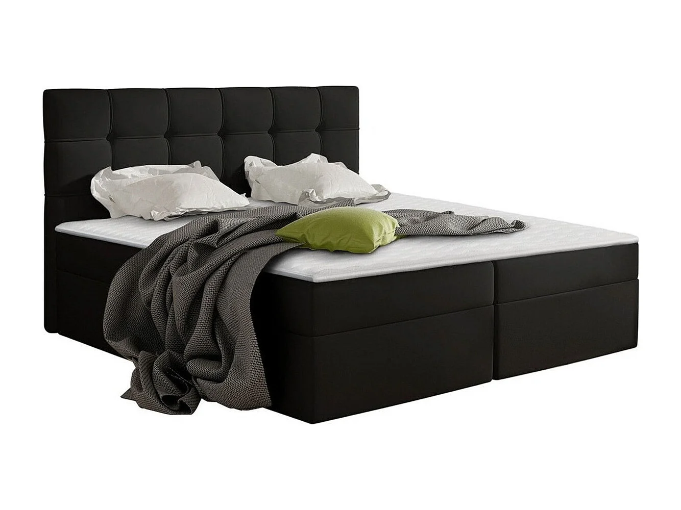 Lit continental Comfivo 195, Continental, Double, Noir, 140x200, Faux cuir, Disponible,