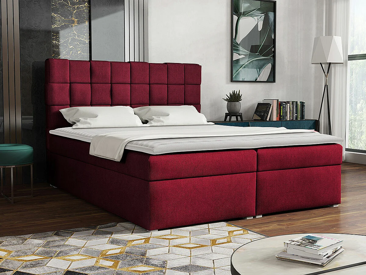 Lit continental Pomona 117, Continental, Double, Rouge, 140x200, Tissu, Disponible, 140cm