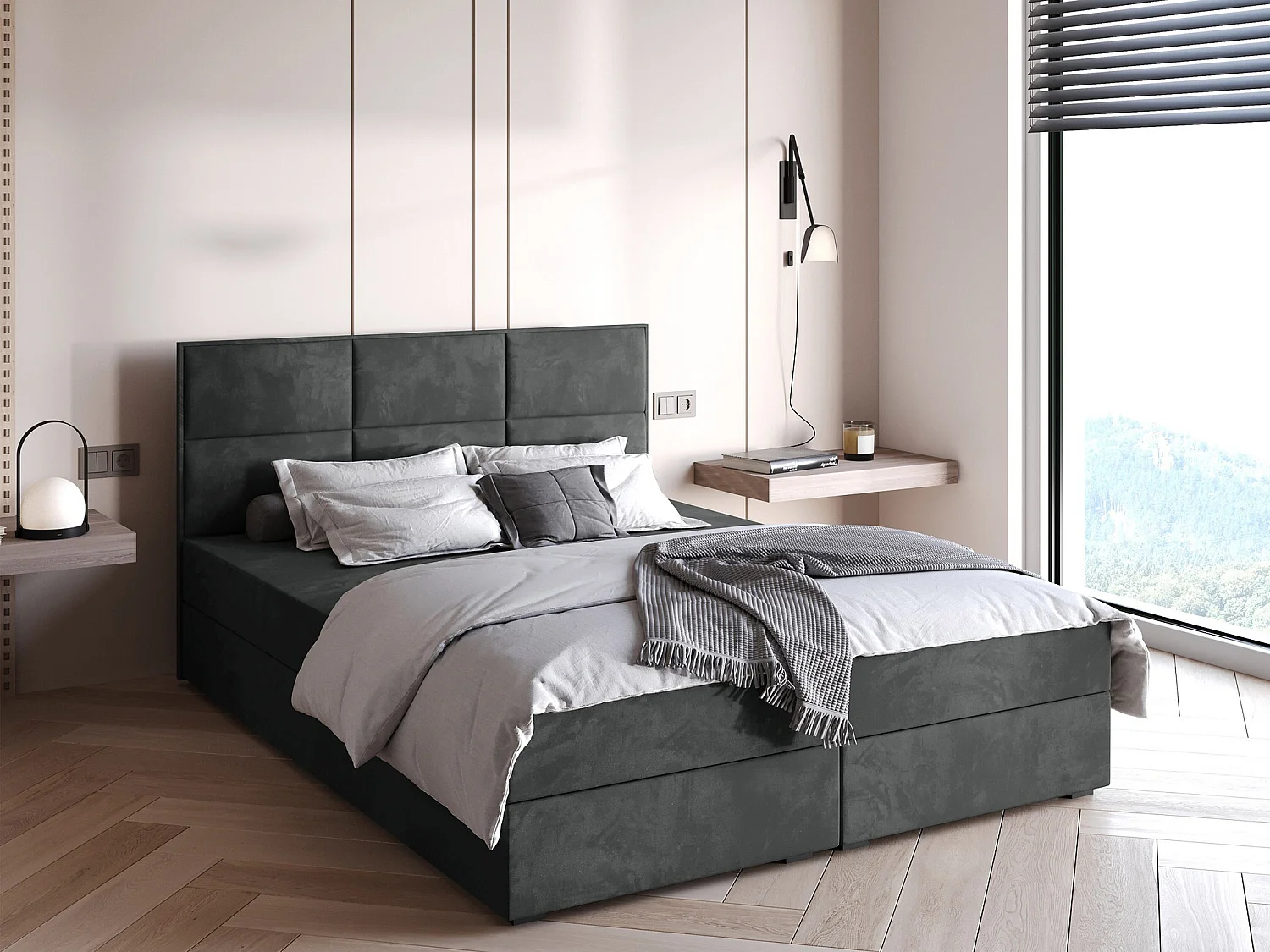 Cama continental Stamford 103, Continental, Doble, Gris, 140x200, Tapiz, Somieres, 140cm