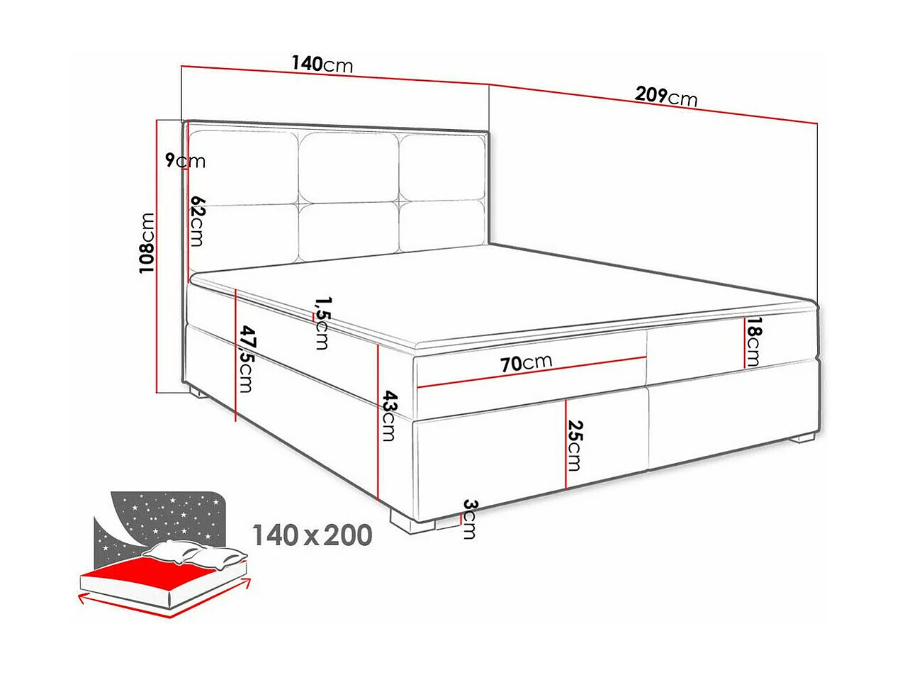 Cama continental Stamford 103, Continental, Doble, Gris, 140x200, Tapiz, Somieres, 140cm
