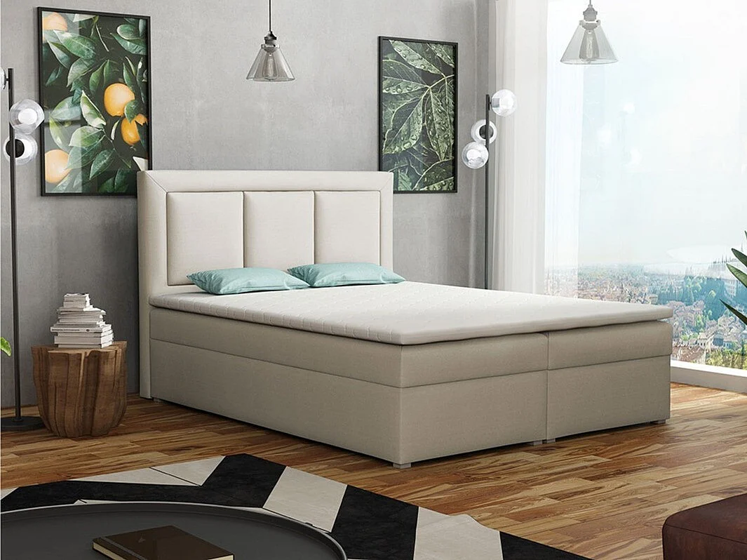 Cama continental Pomona 112, Continental, Doble, De color marrón claro, 140x200, Tapiz,