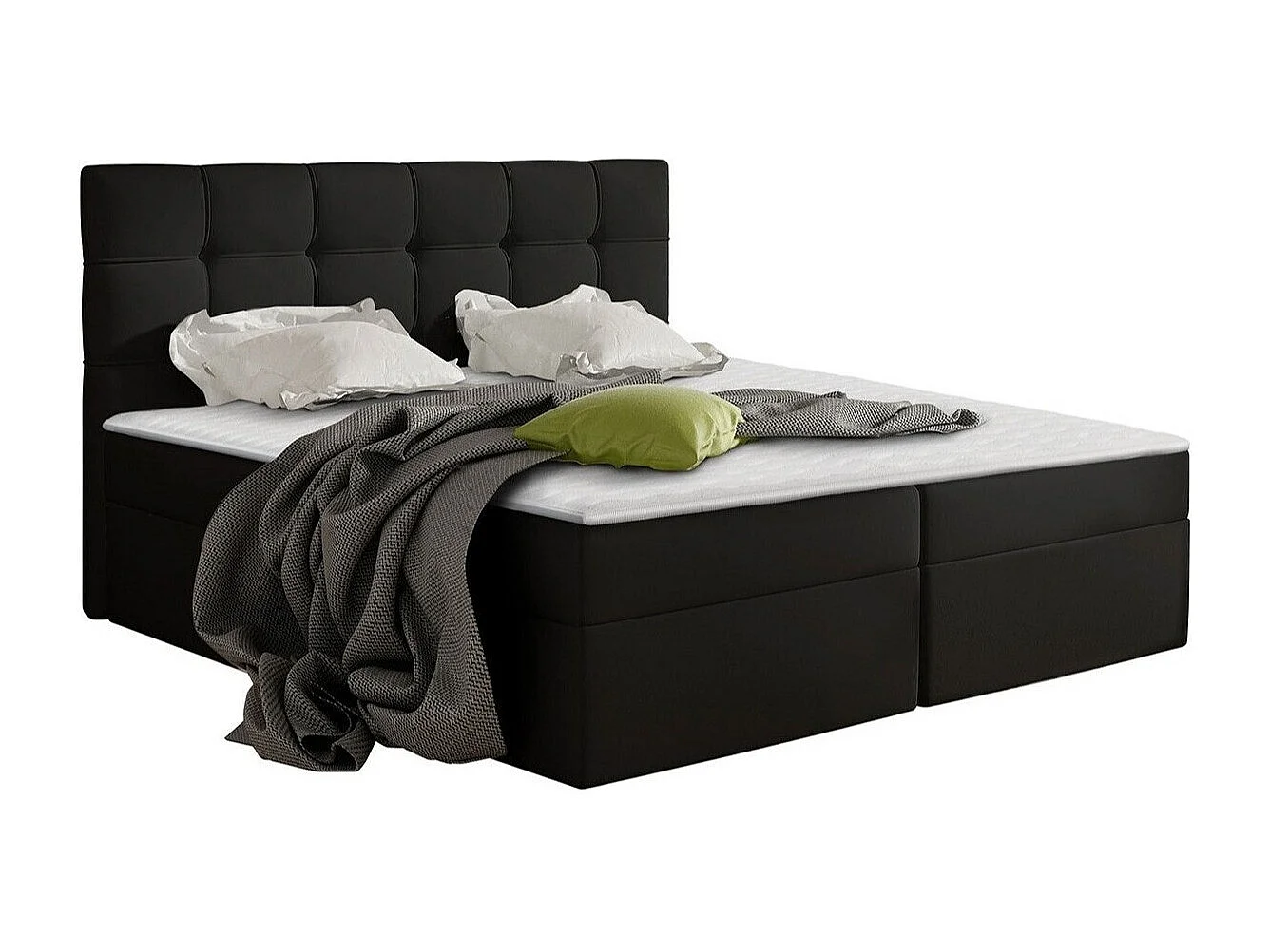 Cama continental Comfivo 195, Continental, Doble, Negro, 160x200, Cuero ecológico, 166cm