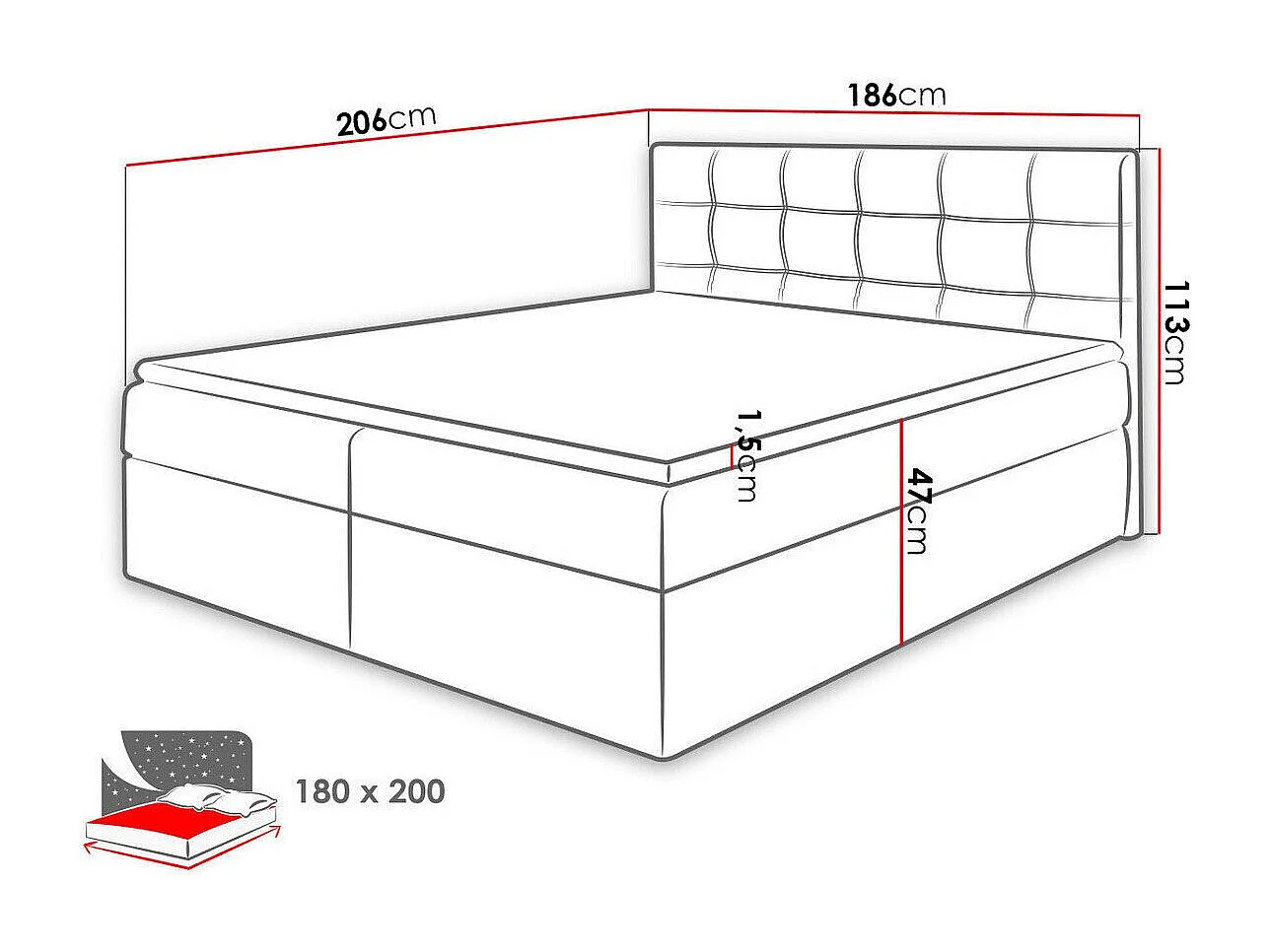 Cama continental Comfivo 195, Continental, Doble, De color marrón claro, 180x200, Tapiz,