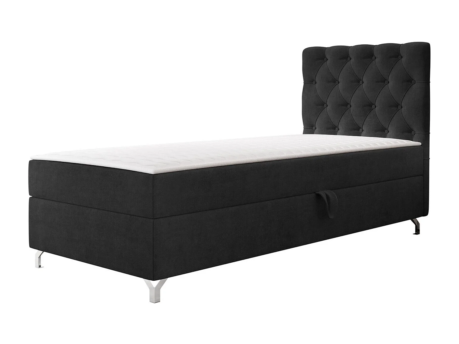 Lit continental Memphis 142, Continental, Unique, Noir, 90x200, Tissu, Disponible, 90cm