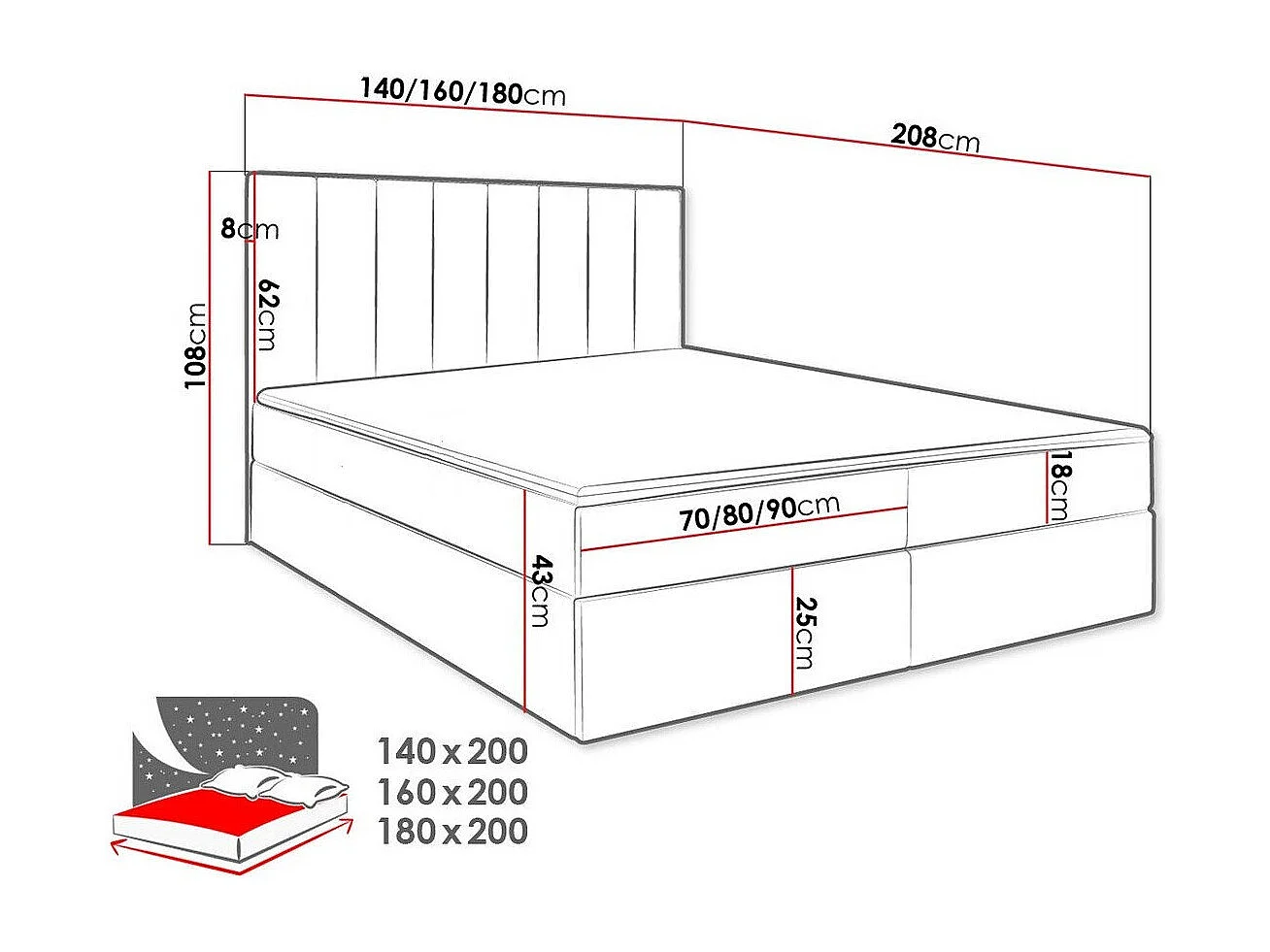Cama continental Stamford 101, Continental, Doble, Azul, 140x200, Tapiz, Somieres, 140cm